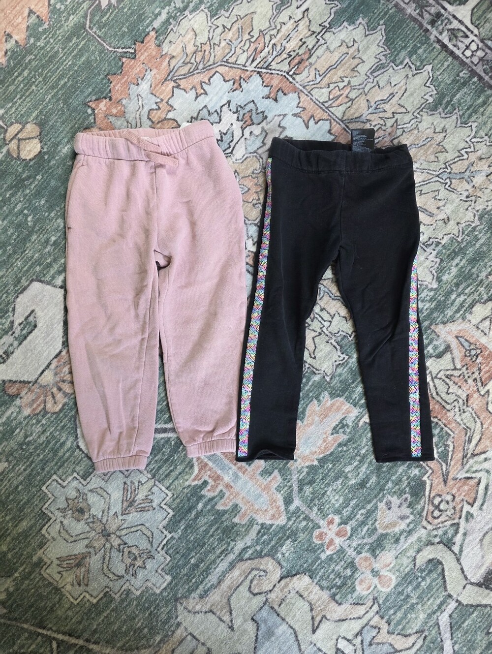 H&M Black Leggings with Rainbow Side Stripe & Pink Sweatpants